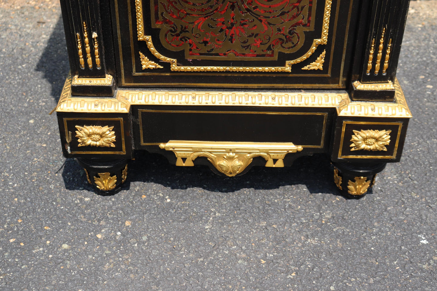 Figural Dor'e Bronze Brass Inlaid Ebonizied Marble Top Boulle Style Nightstand