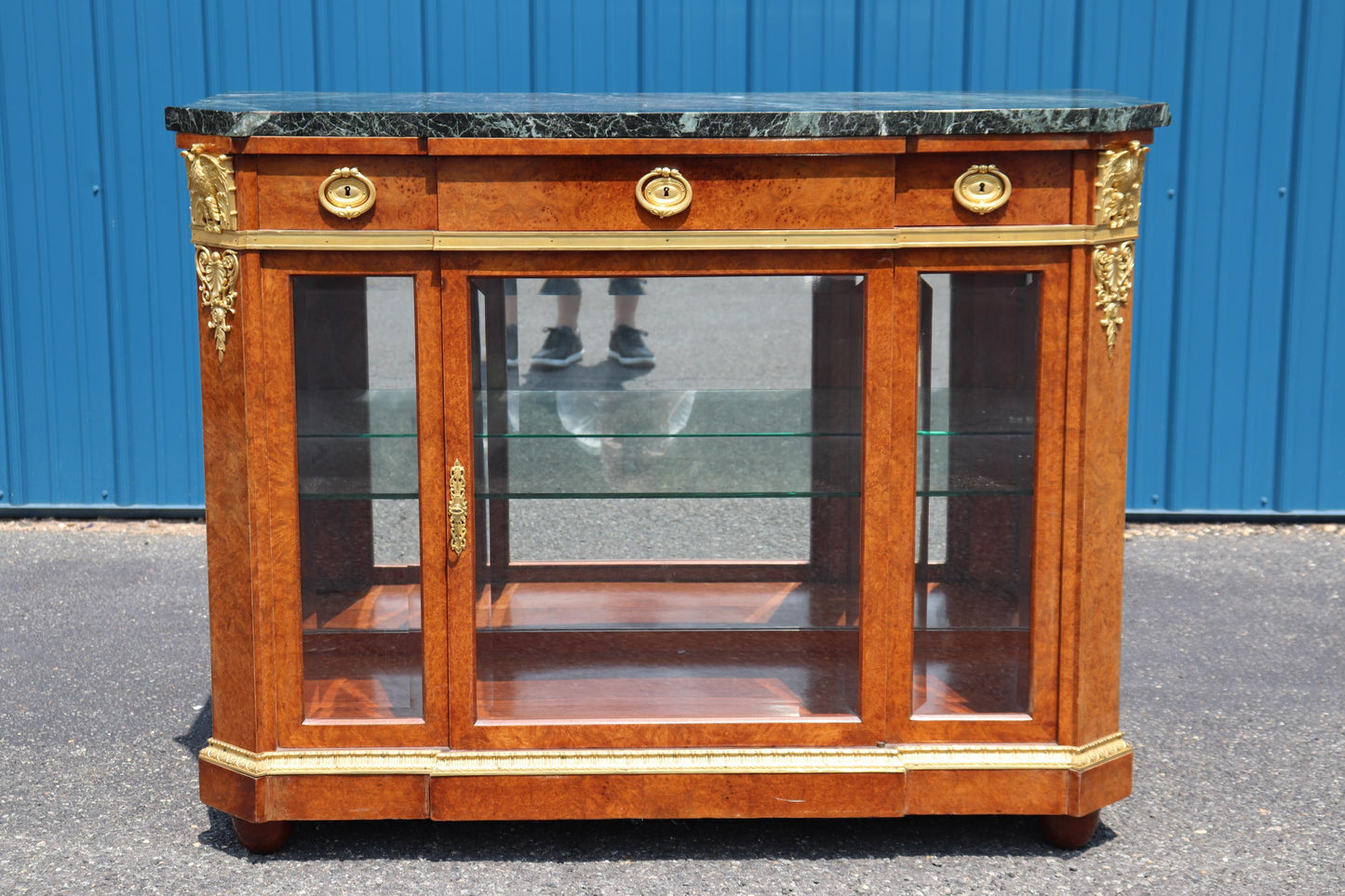 Maison Krieger Attributed Gilt Dor'e Bronze Verdi Marble Beveled Glass Buffet