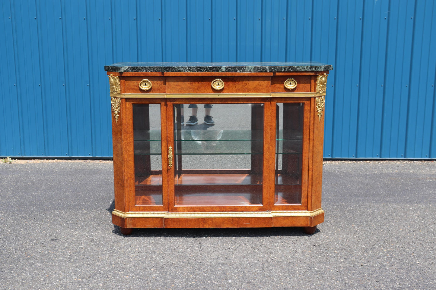 Maison Krieger Attributed Gilt Dor'e Bronze Verdi Marble Beveled Glass Buffet