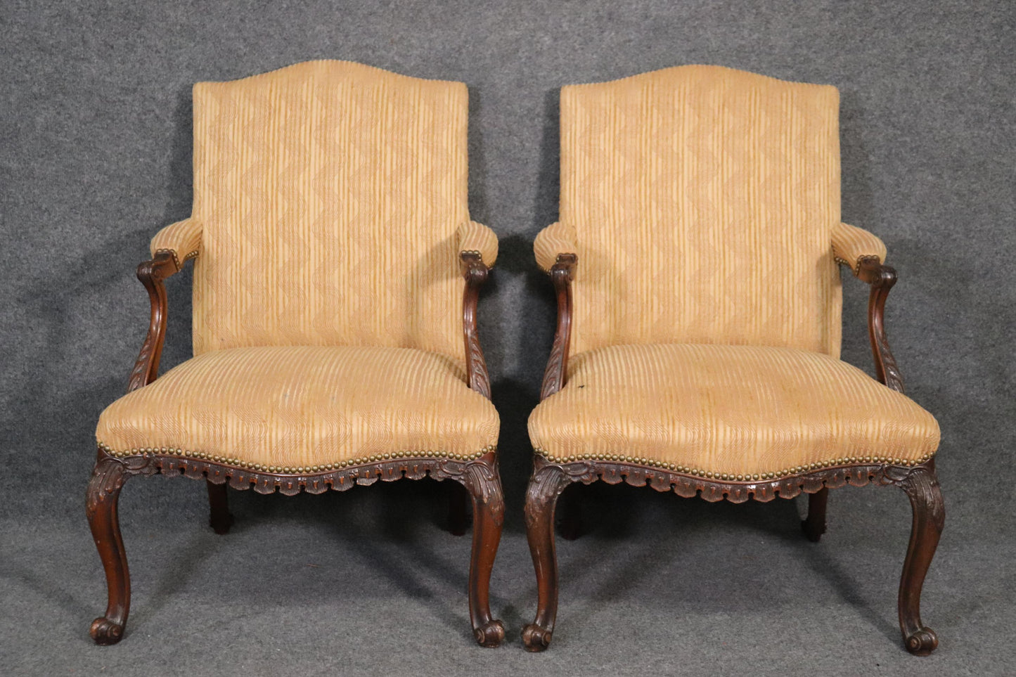 Pair of English Georgian Carved Mahogany Armchairs, Circa 1940s