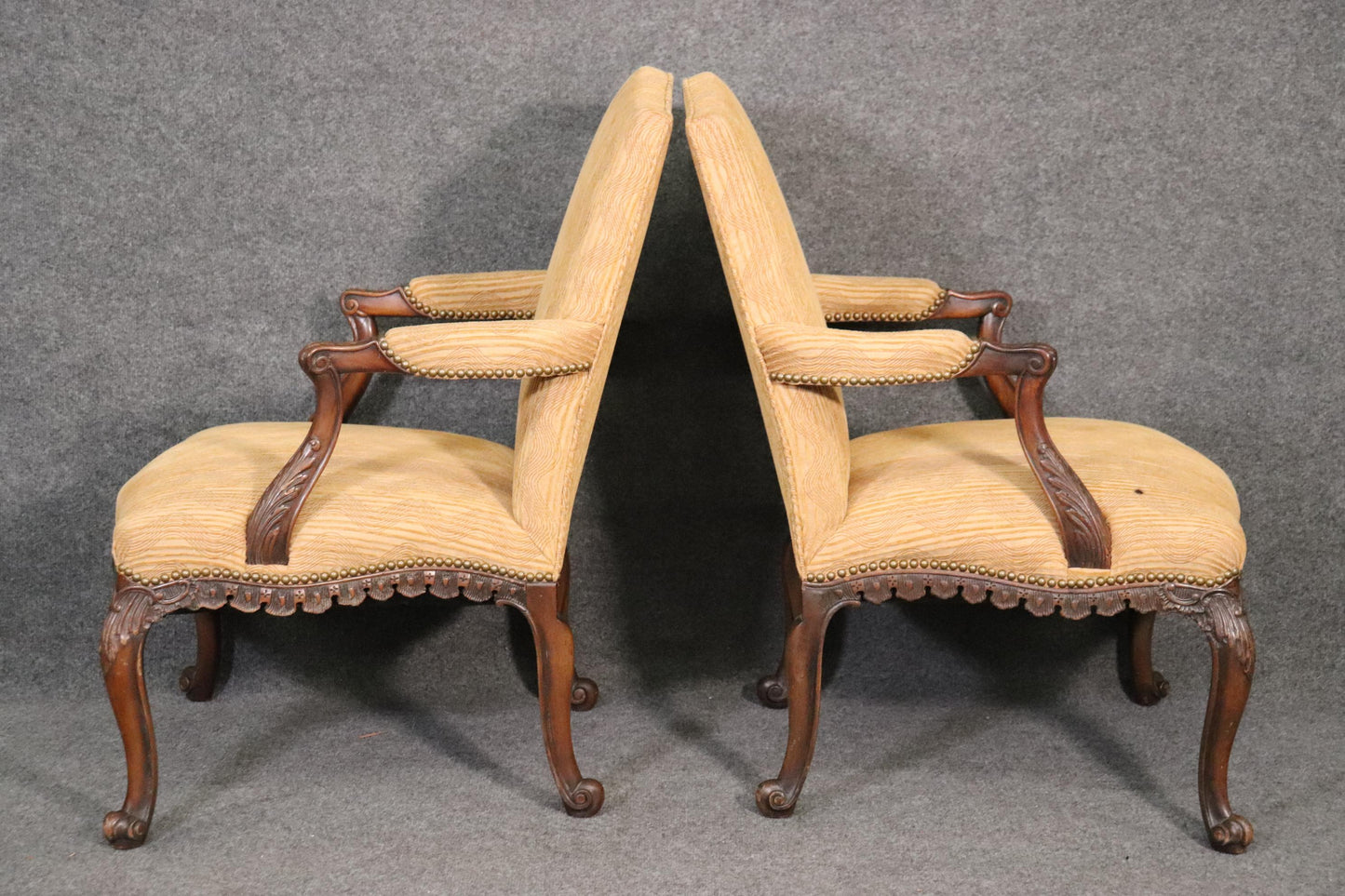 Pair of English Georgian Carved Mahogany Armchairs, Circa 1940s