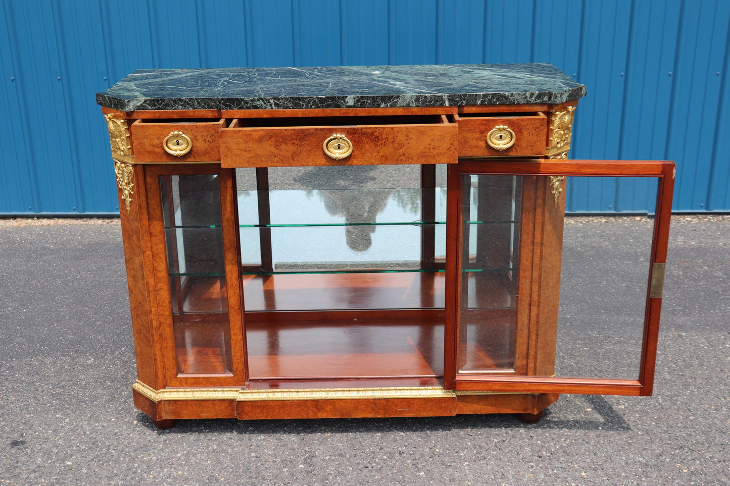 Maison Krieger Attributed Gilt Dor'e Bronze Verdi Marble Beveled Glass Buffet