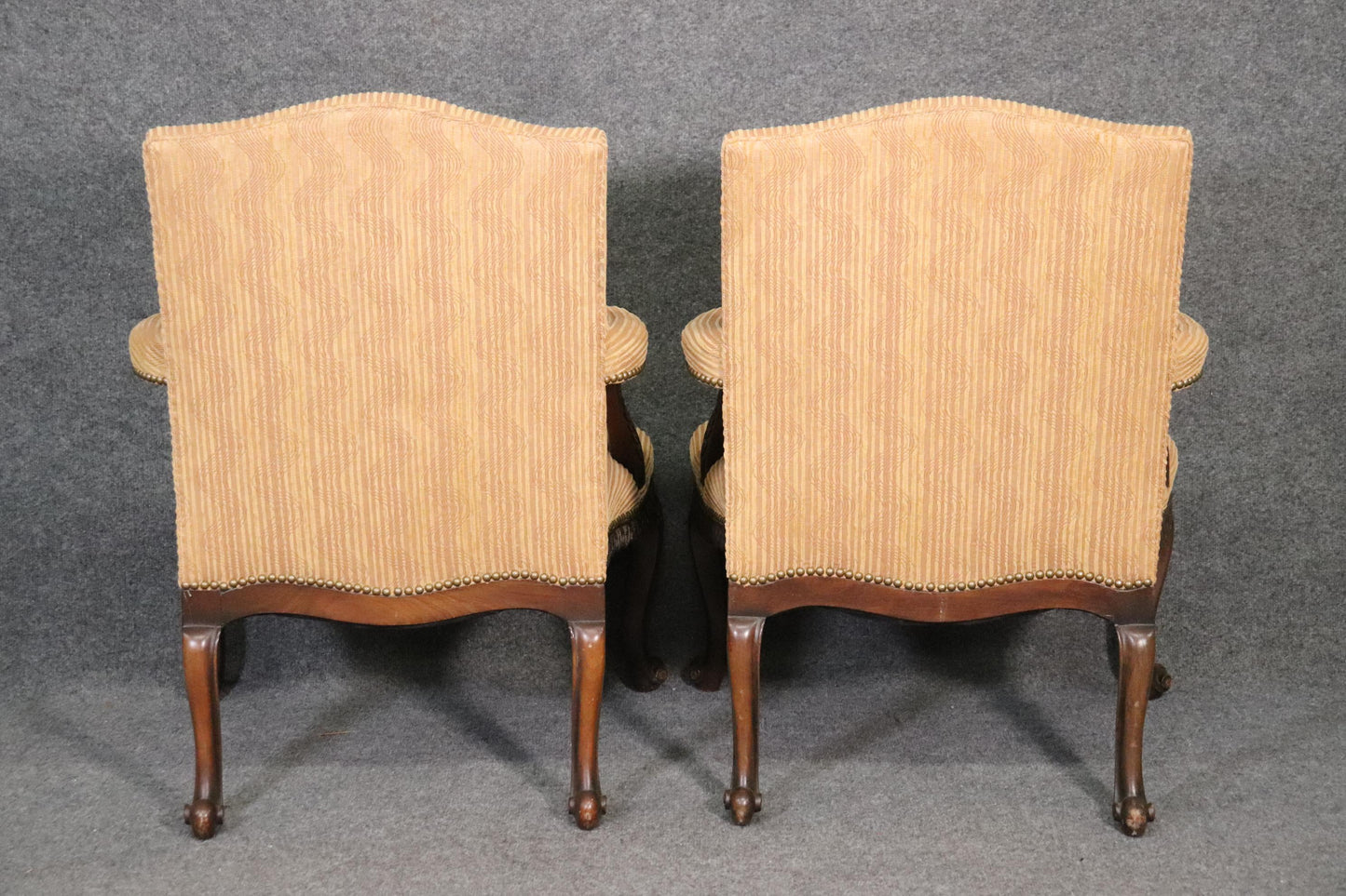 Pair of English Georgian Carved Mahogany Armchairs, Circa 1940s