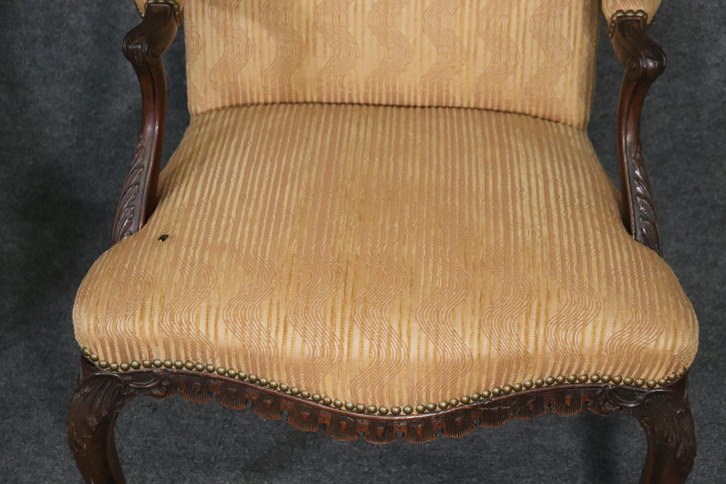 Pair of English Georgian Carved Mahogany Armchairs, Circa 1940s