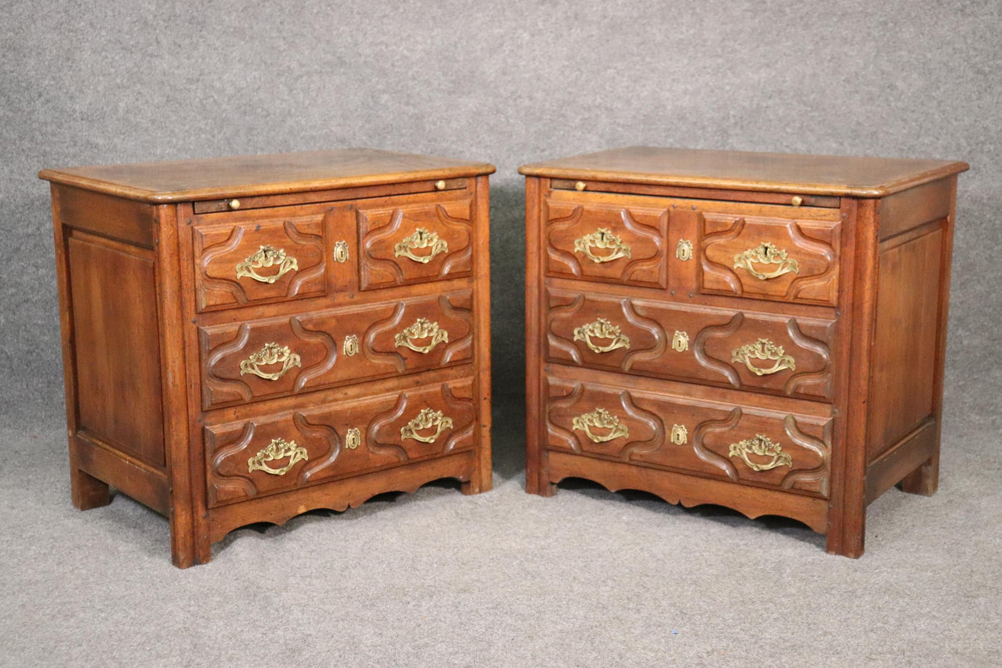 Pair of Auffray French Country Antique Style Nightstands with Pull Out Trays