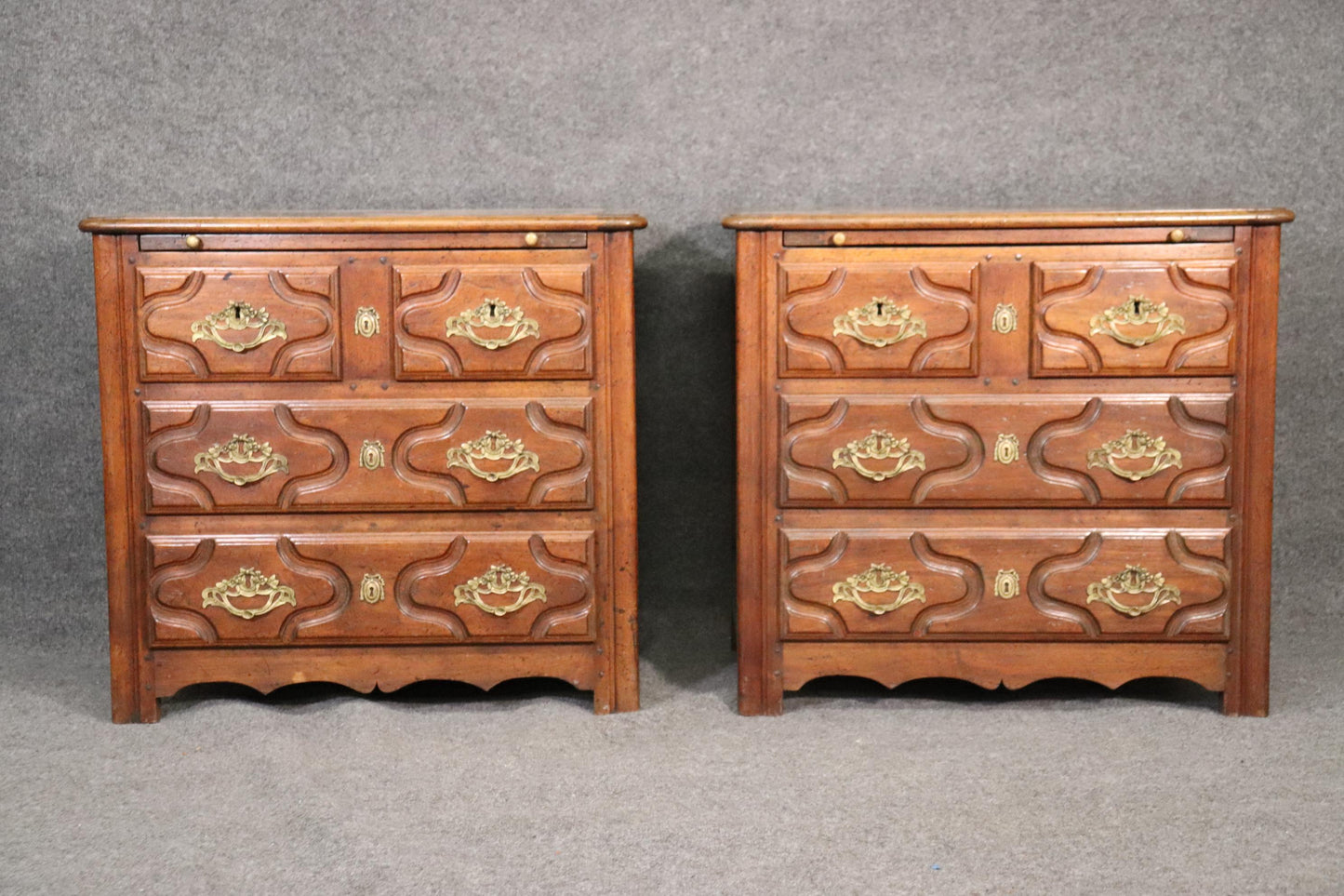 Pair of Auffray French Country Antique Style Nightstands with Pull Out Trays