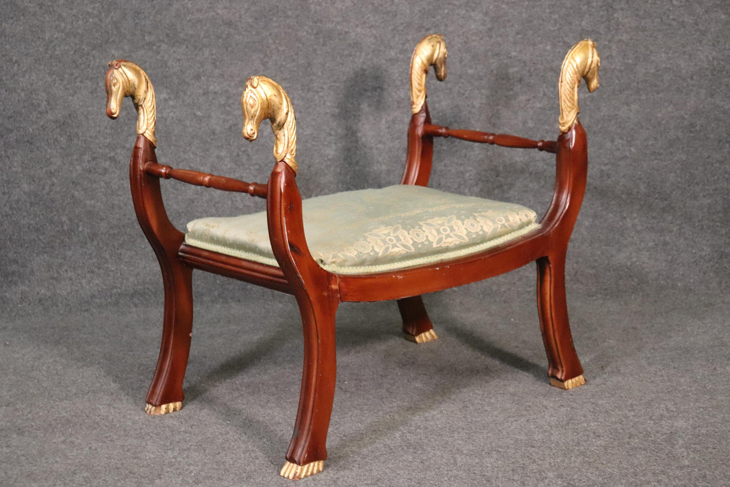 Egyptian Revival Gilded Cerule Form Gilded Horse Head Bench Stool