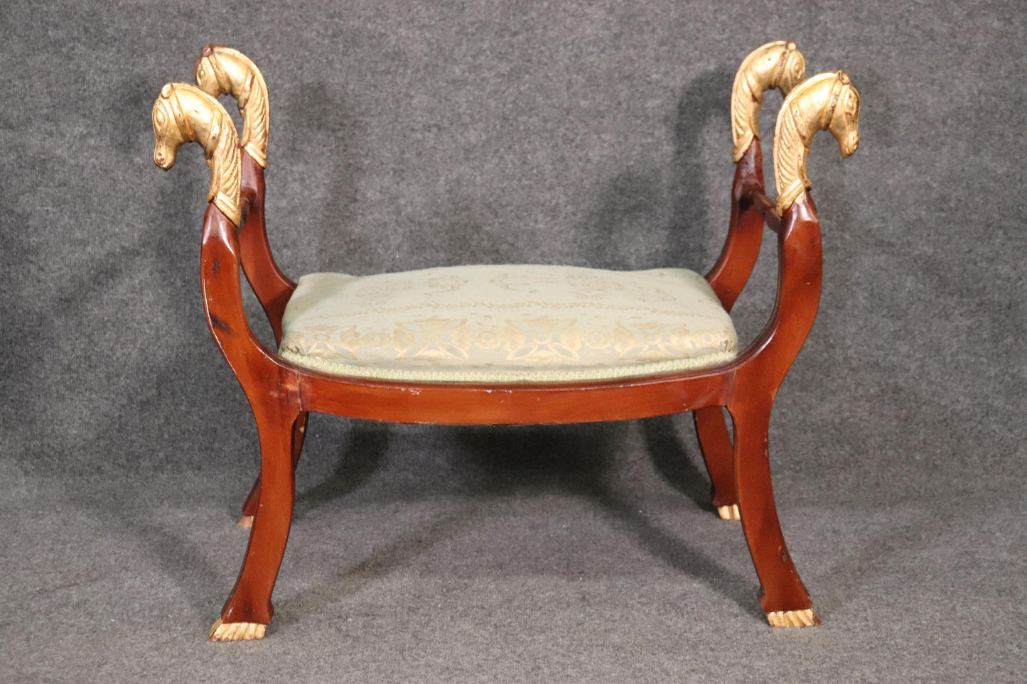 Egyptian Revival Gilded Cerule Form Gilded Horse Head Bench Stool