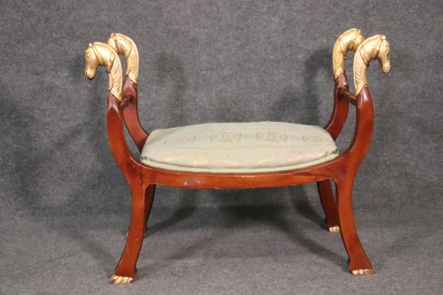 Egyptian Revival Gilded Cerule Form Gilded Horse Head Bench Stool