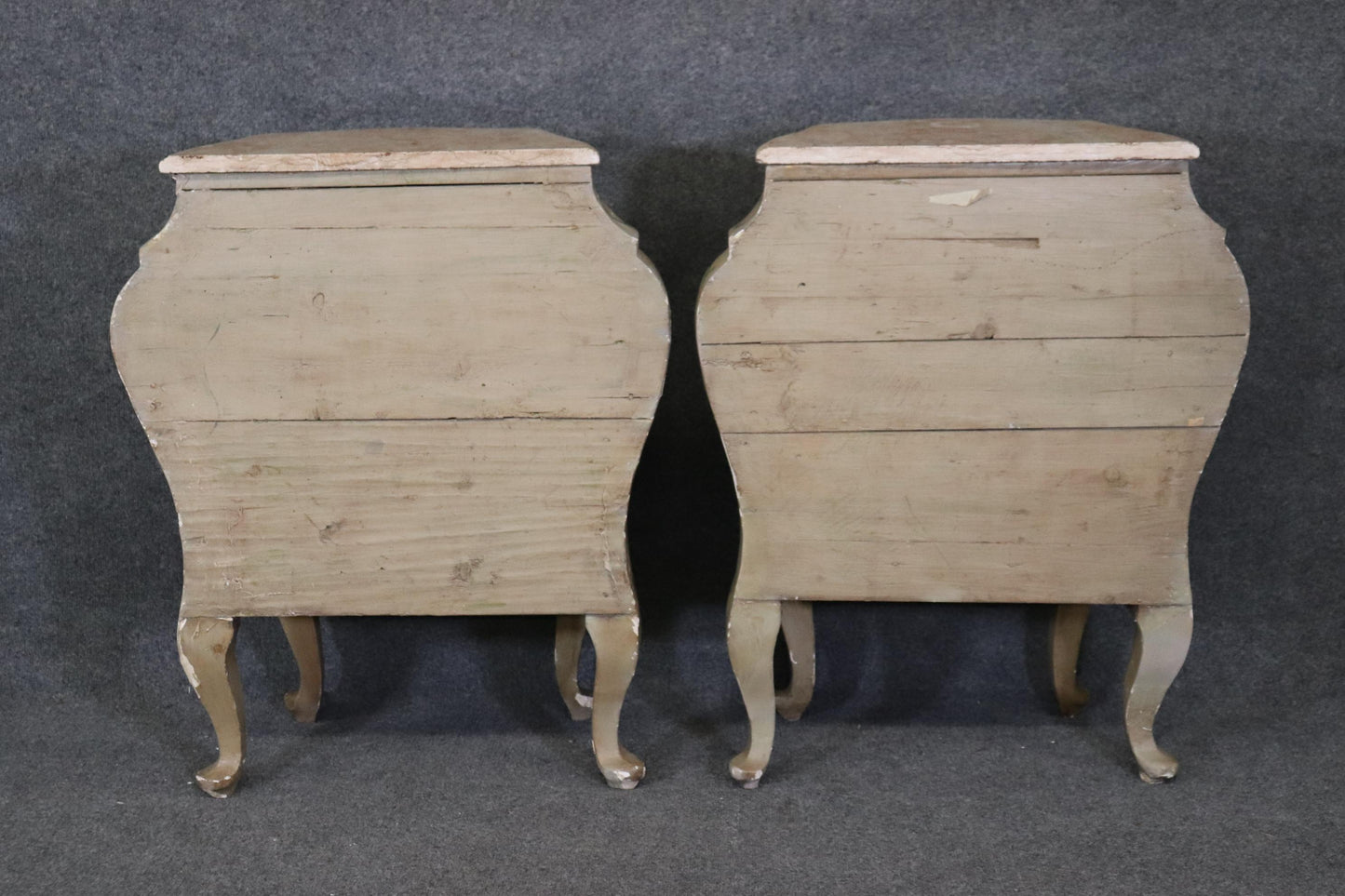 Rare Pair 18th Century Venetian Paint Decorated Marble Top Commodes Nightstands