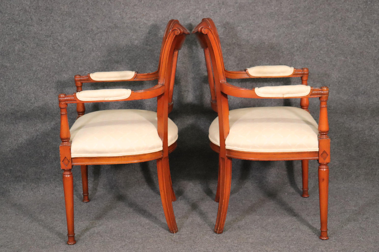 Set of 6 French Carved Walnut Regency Dining Chairs Circa 1950