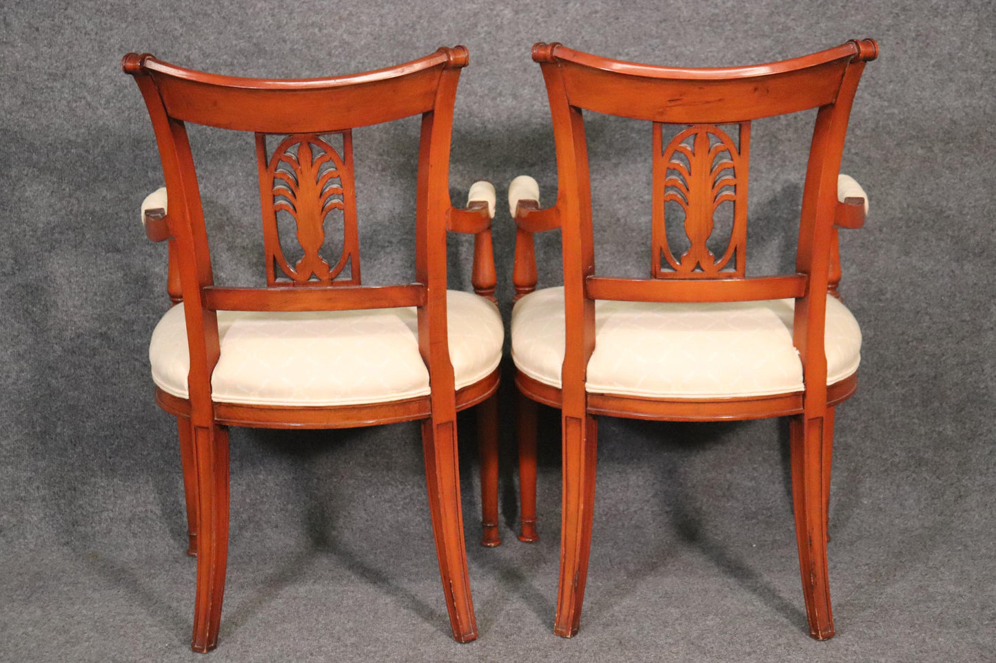 Set of 6 French Carved Walnut Regency Dining Chairs Circa 1950