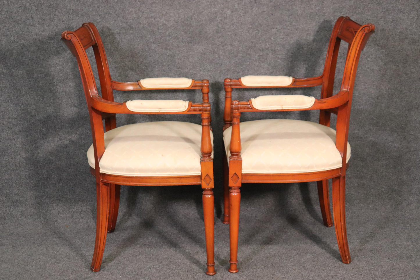 Set of 6 French Carved Walnut Regency Dining Chairs Circa 1950