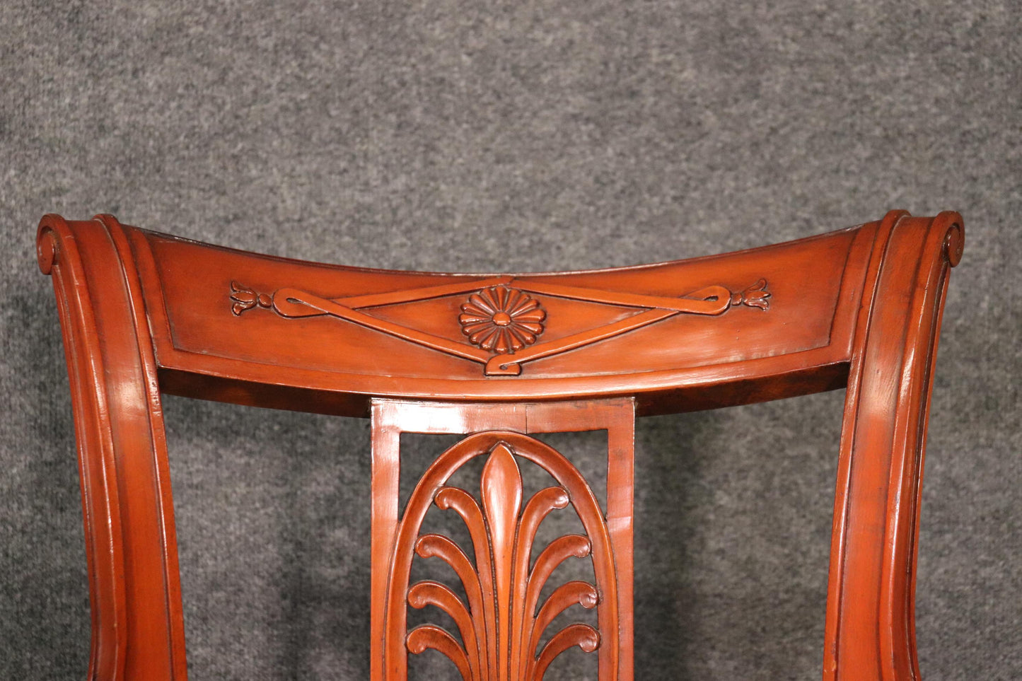 Set of 6 French Carved Walnut Regency Dining Chairs Circa 1950