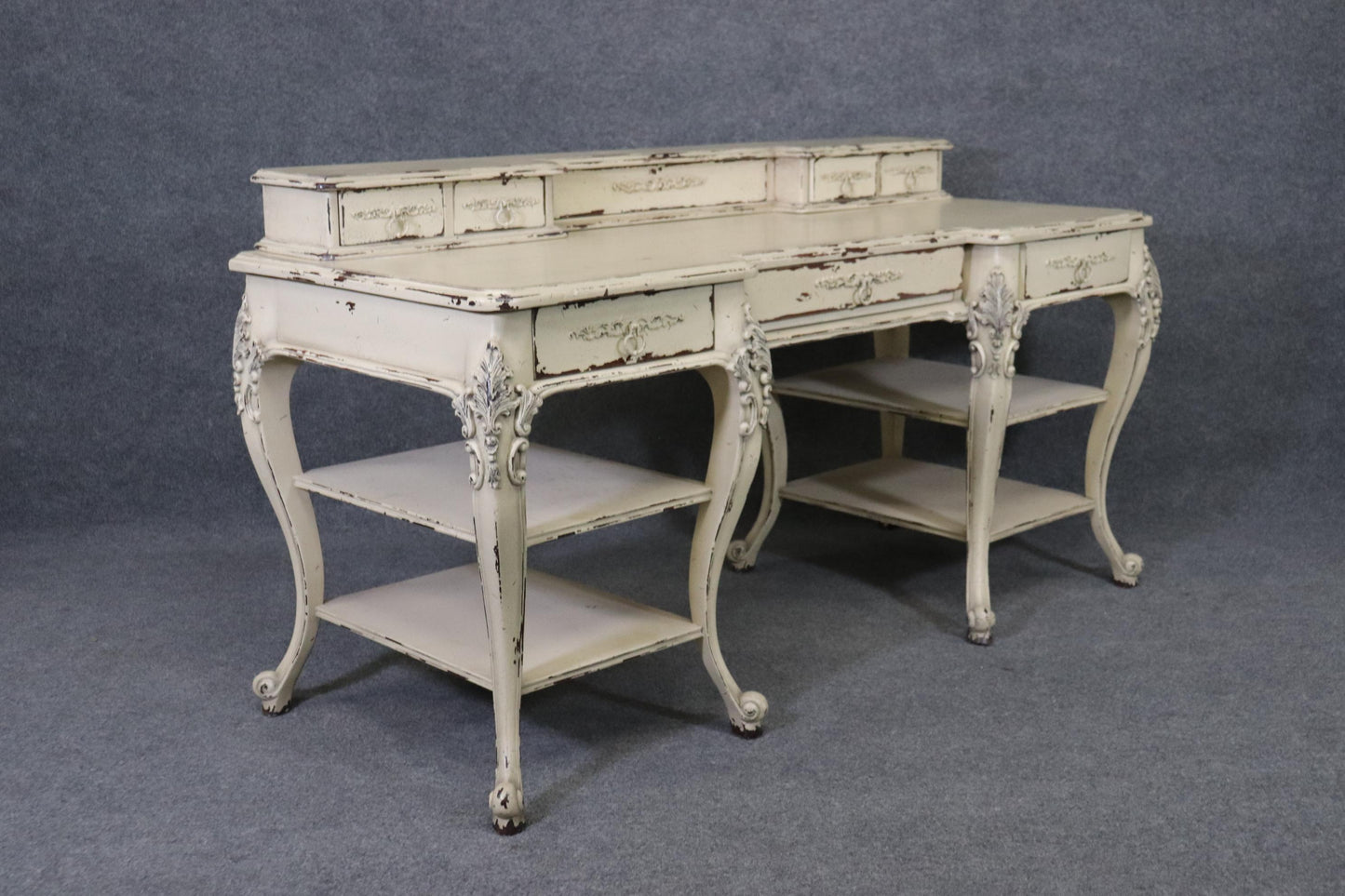 French Louis XV Style Distressed Painted Desk Writing Table