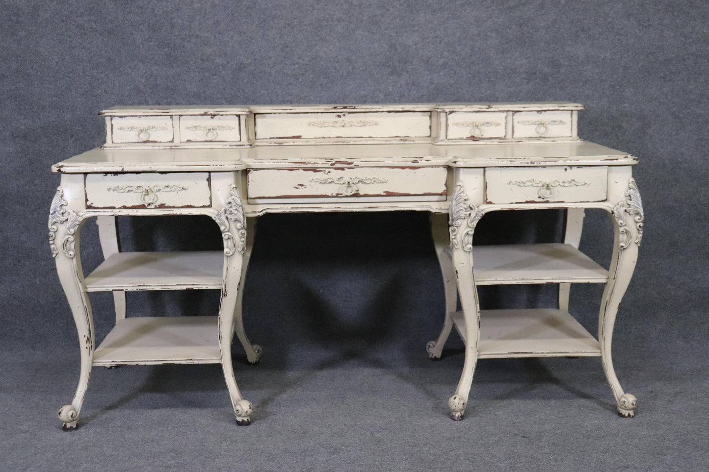 French Louis XV Style Distressed Painted Desk Writing Table