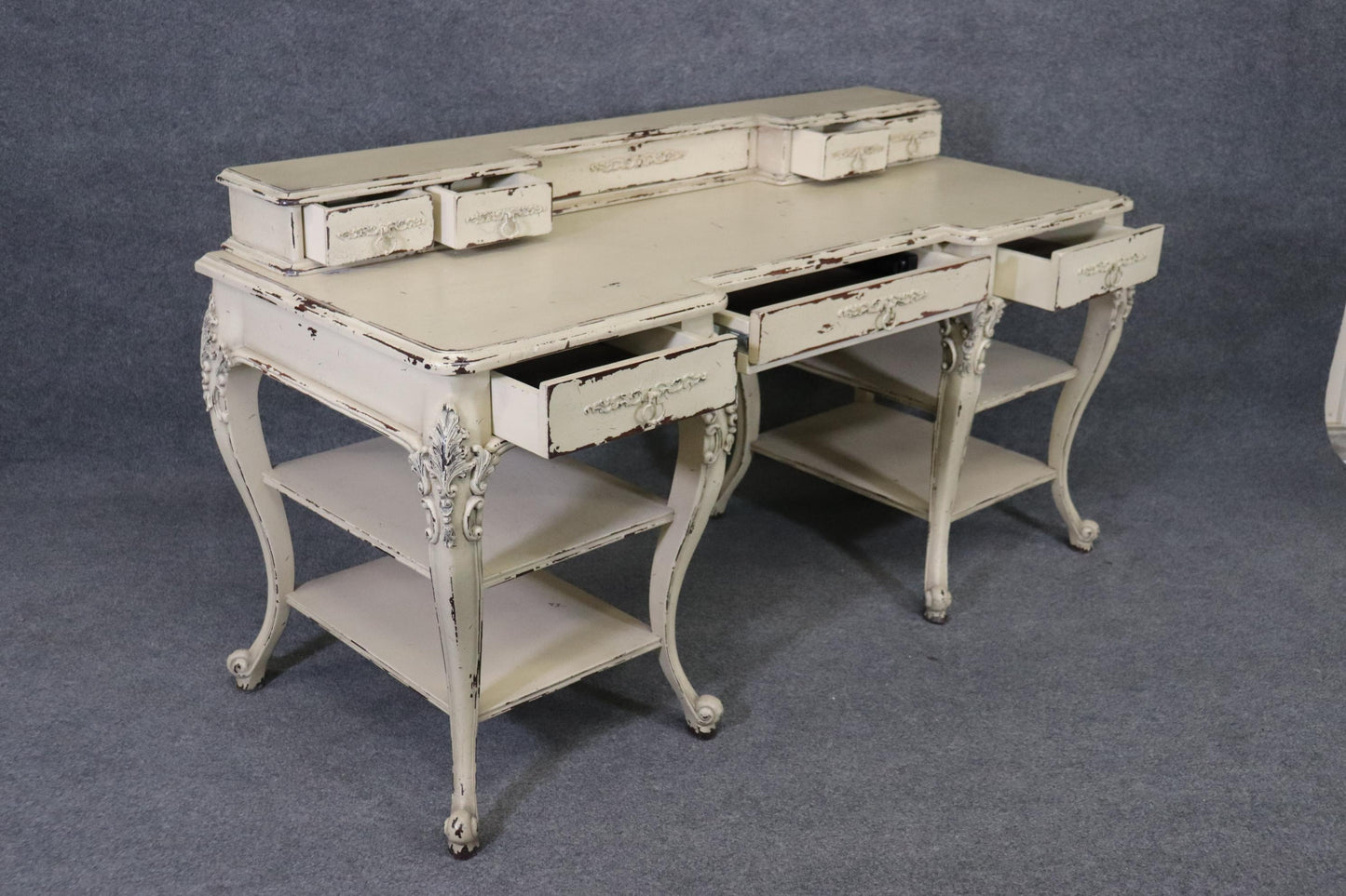 French Louis XV Style Distressed Painted Desk Writing Table