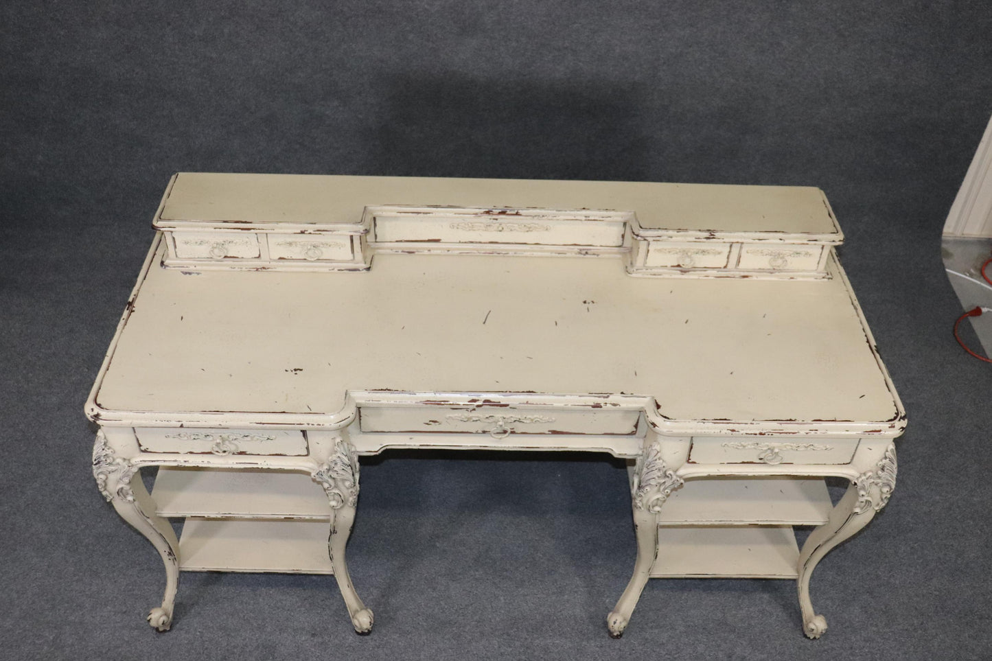 French Louis XV Style Distressed Painted Desk Writing Table