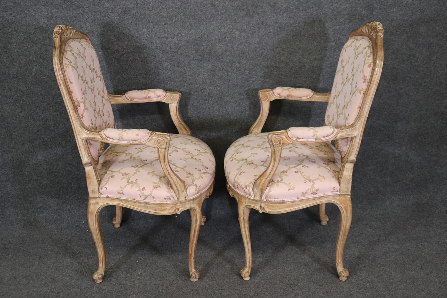 Fantastic Set of 8 French Louis XV Auffray Paint Decorated Carved Dining Chairs