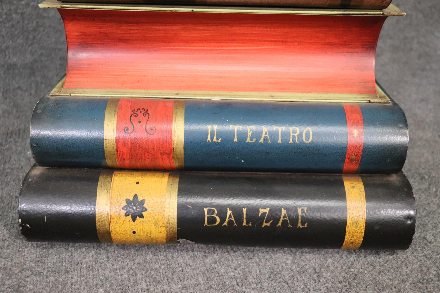 Italian Companion Pair Tole Painted Literature Books End Tables