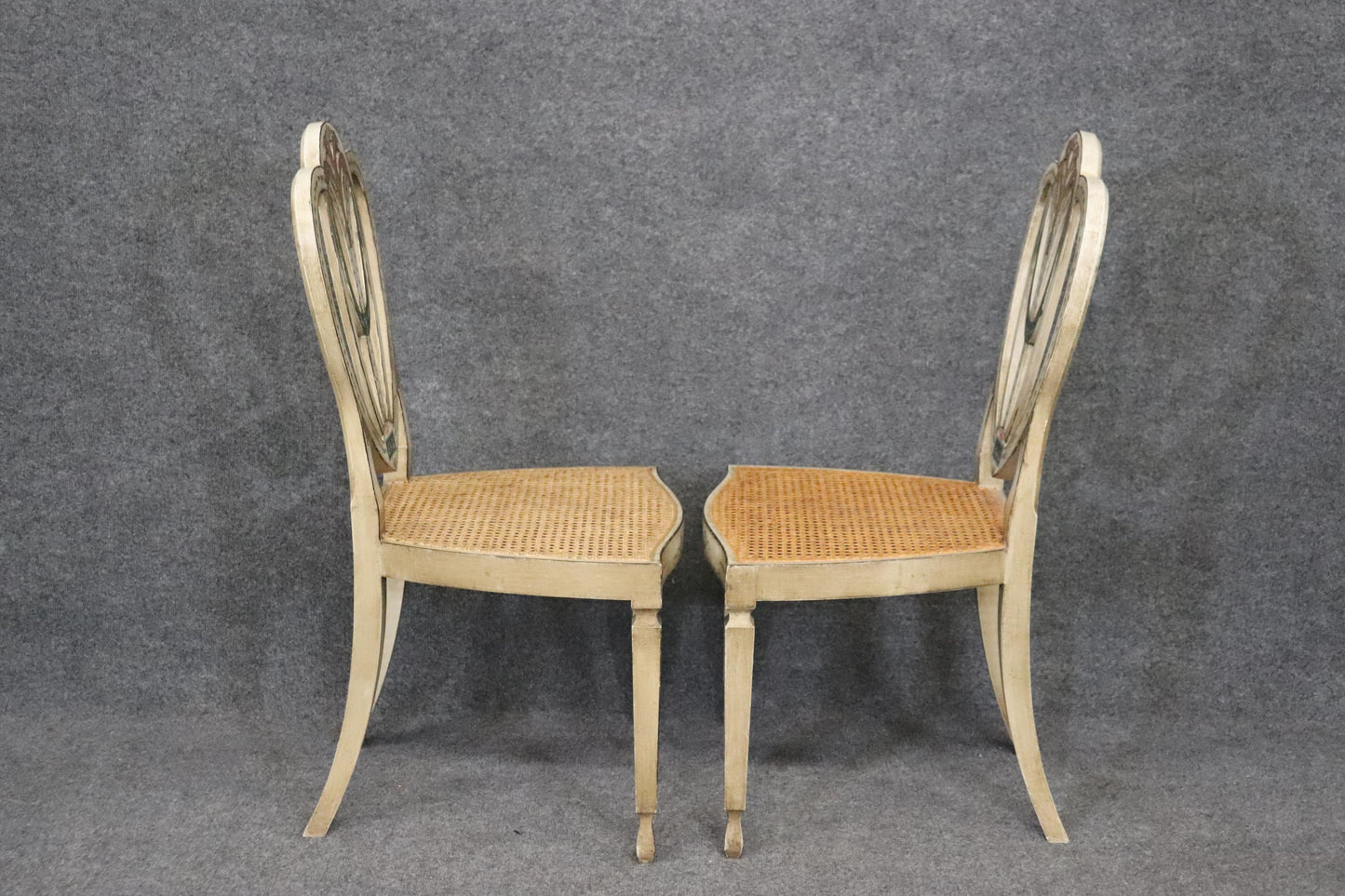 Pair of Sweetheart Back Cane Paint Decorated Adams Side Chairs Circa 1920