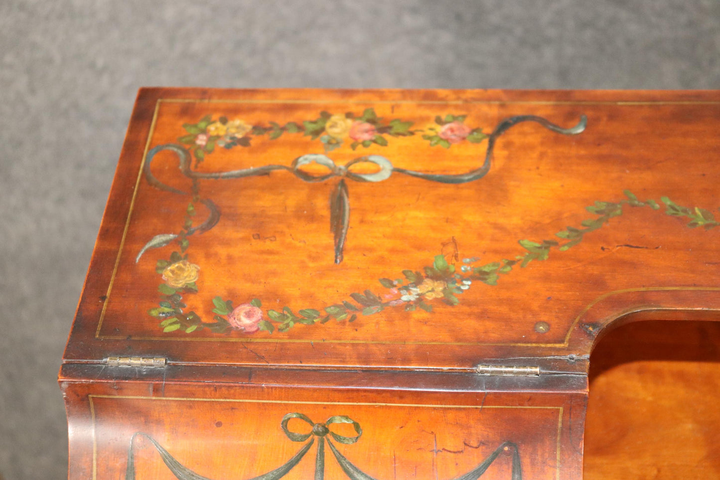 Superb English Paint Decorated Adams Satinwood Carlton House Desk Circa 1890s