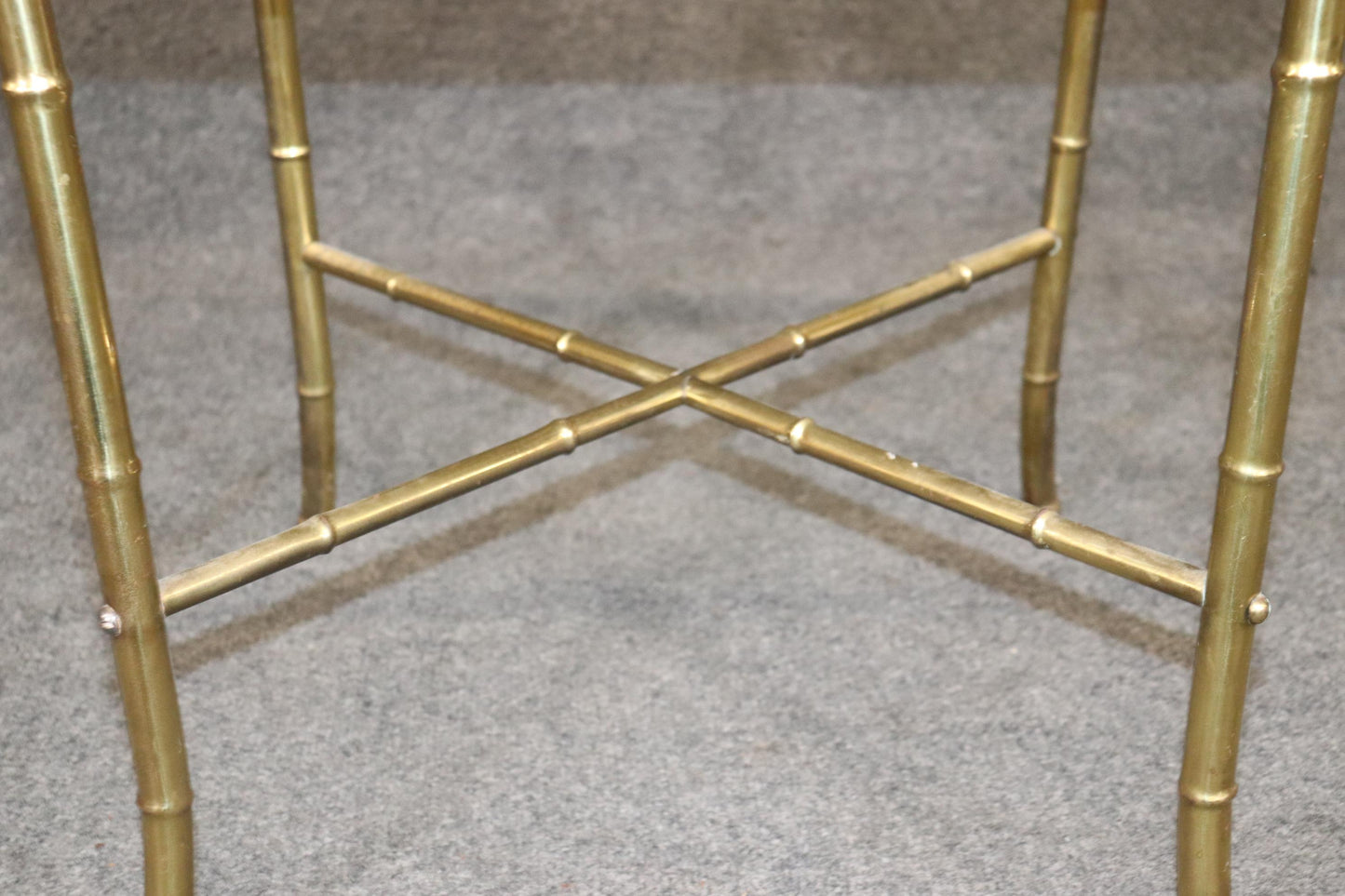 Pair of Faux Bamboo Brass Bagues Style Glass Top End Tables Circa 1970