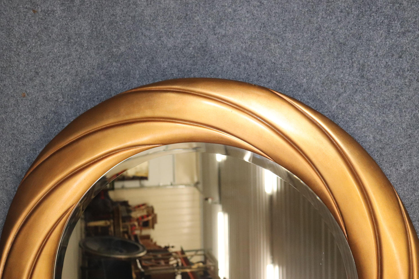 Unique Large Beveled Circular Wall Mirror in Gold