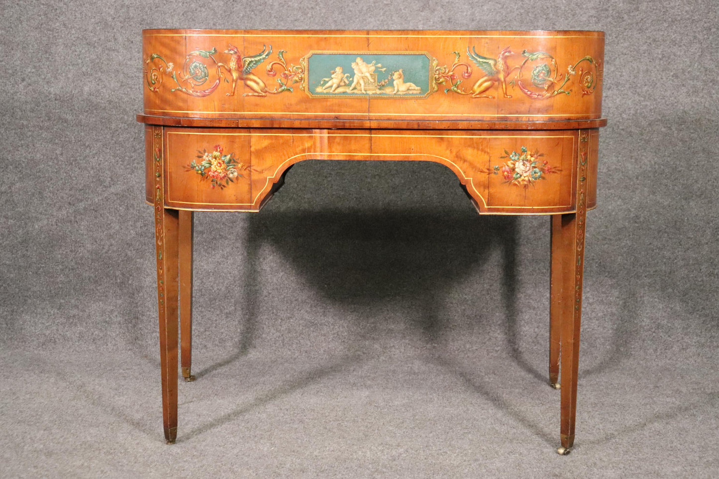 Fine Quality 1890s English Adams Paint Decorated Carlton House Desk