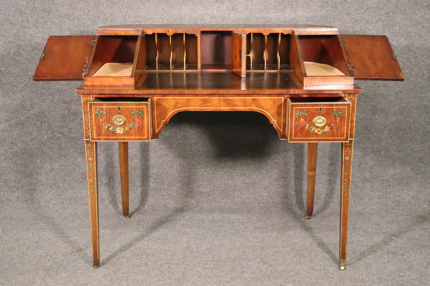 Fine Quality 1890s English Adams Paint Decorated Carlton House Desk