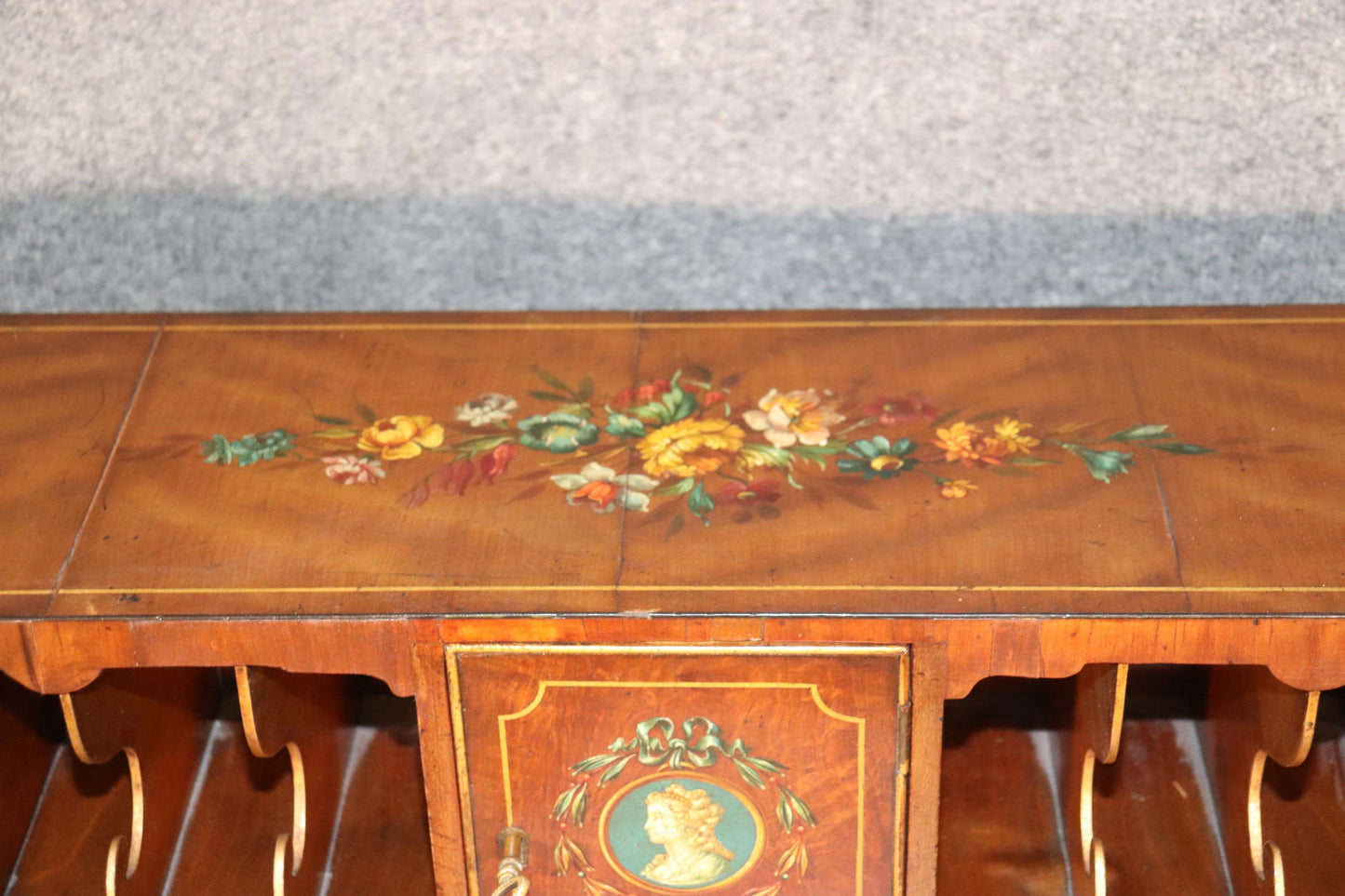 Fine Quality 1890s English Adams Paint Decorated Carlton House Desk