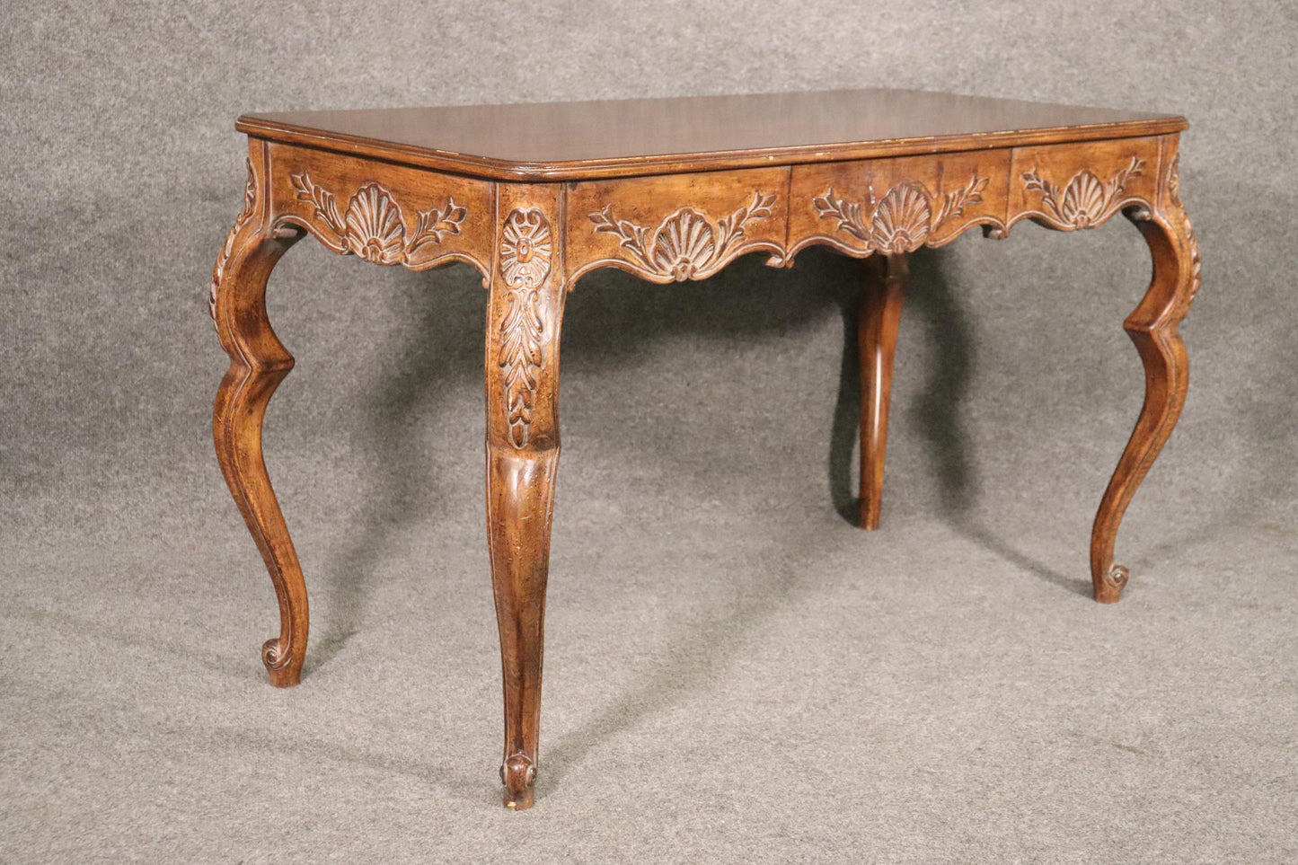 French Louis XV Rococo Style Walnut Writing Desk Table Circa 1960s