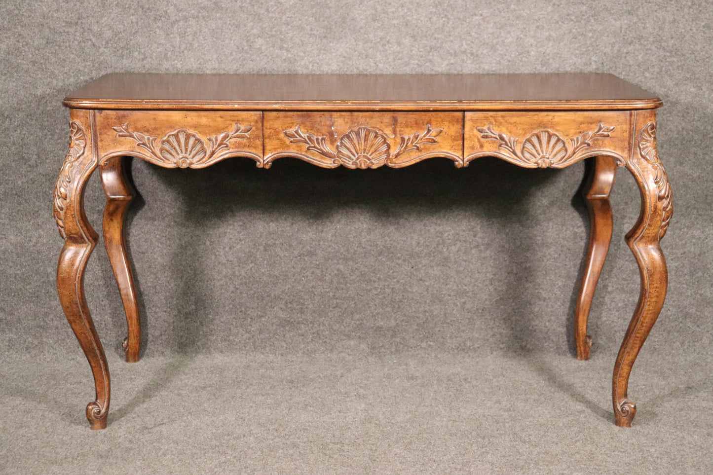 French Louis XV Rococo Style Walnut Writing Desk Table Circa 1960s