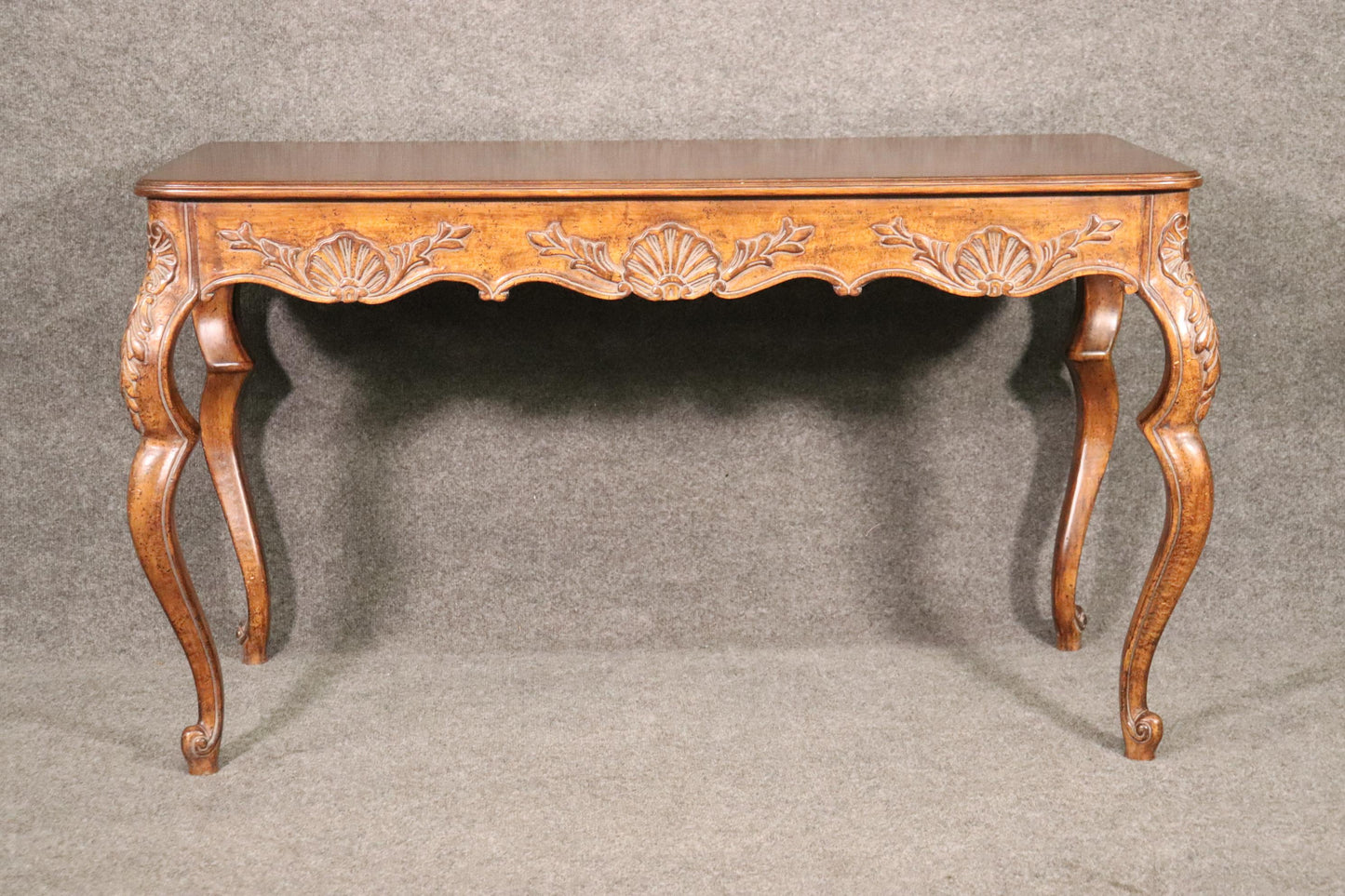 French Louis XV Rococo Style Walnut Writing Desk Table Circa 1960s