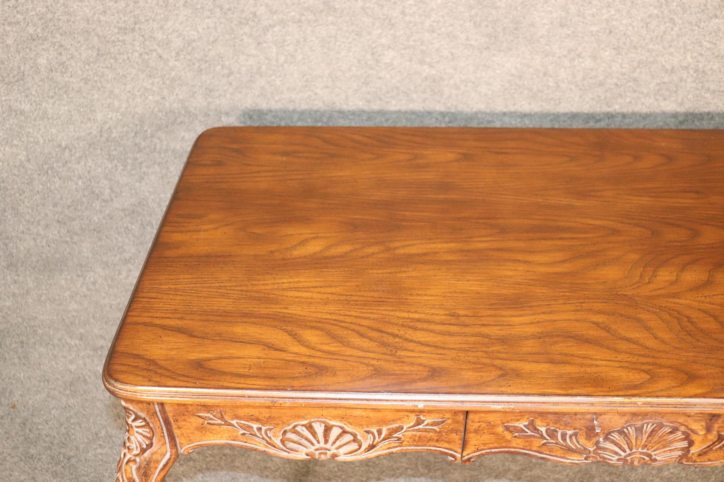 French Louis XV Rococo Style Walnut Writing Desk Table Circa 1960s