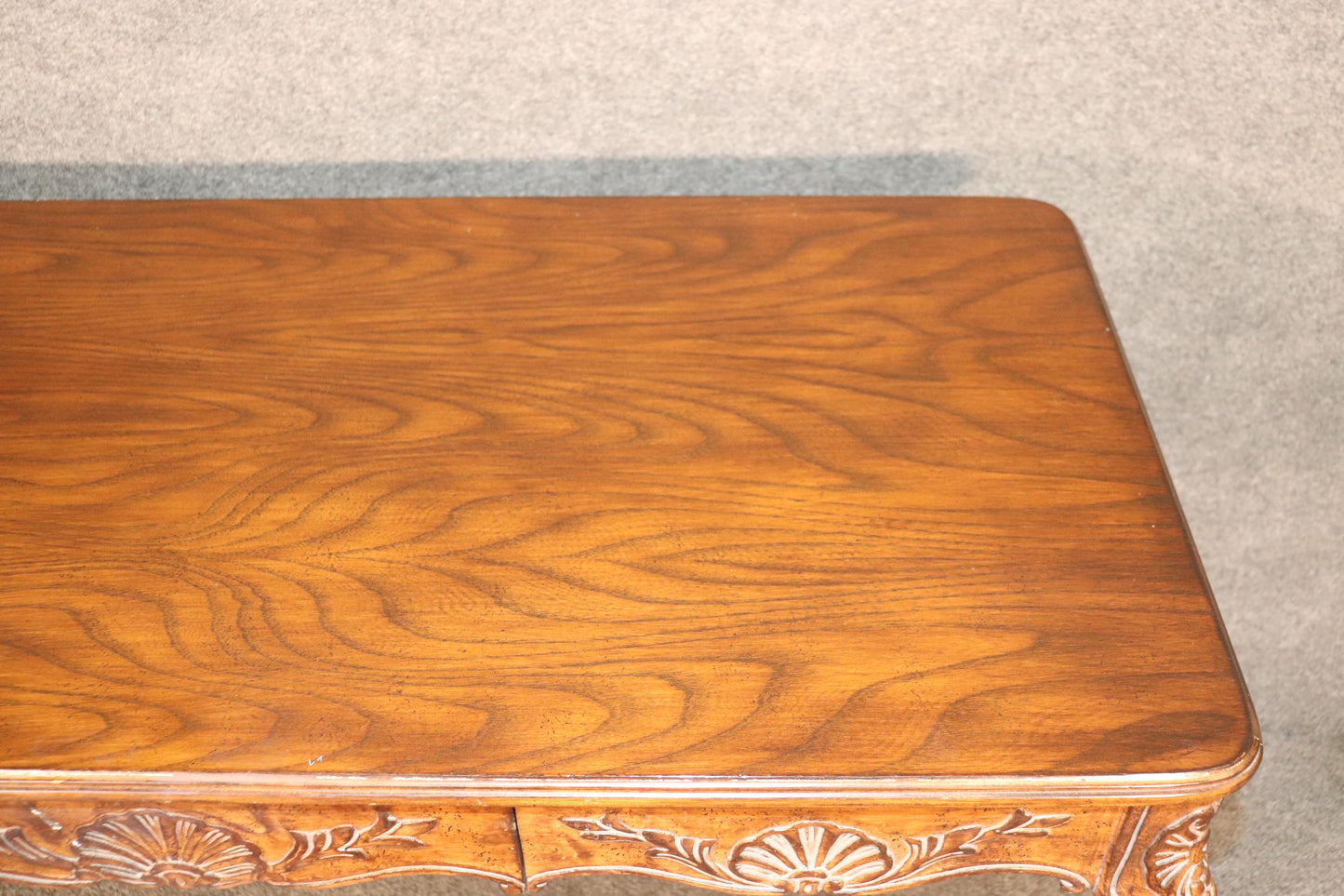 French Louis XV Rococo Style Walnut Writing Desk Table Circa 1960s