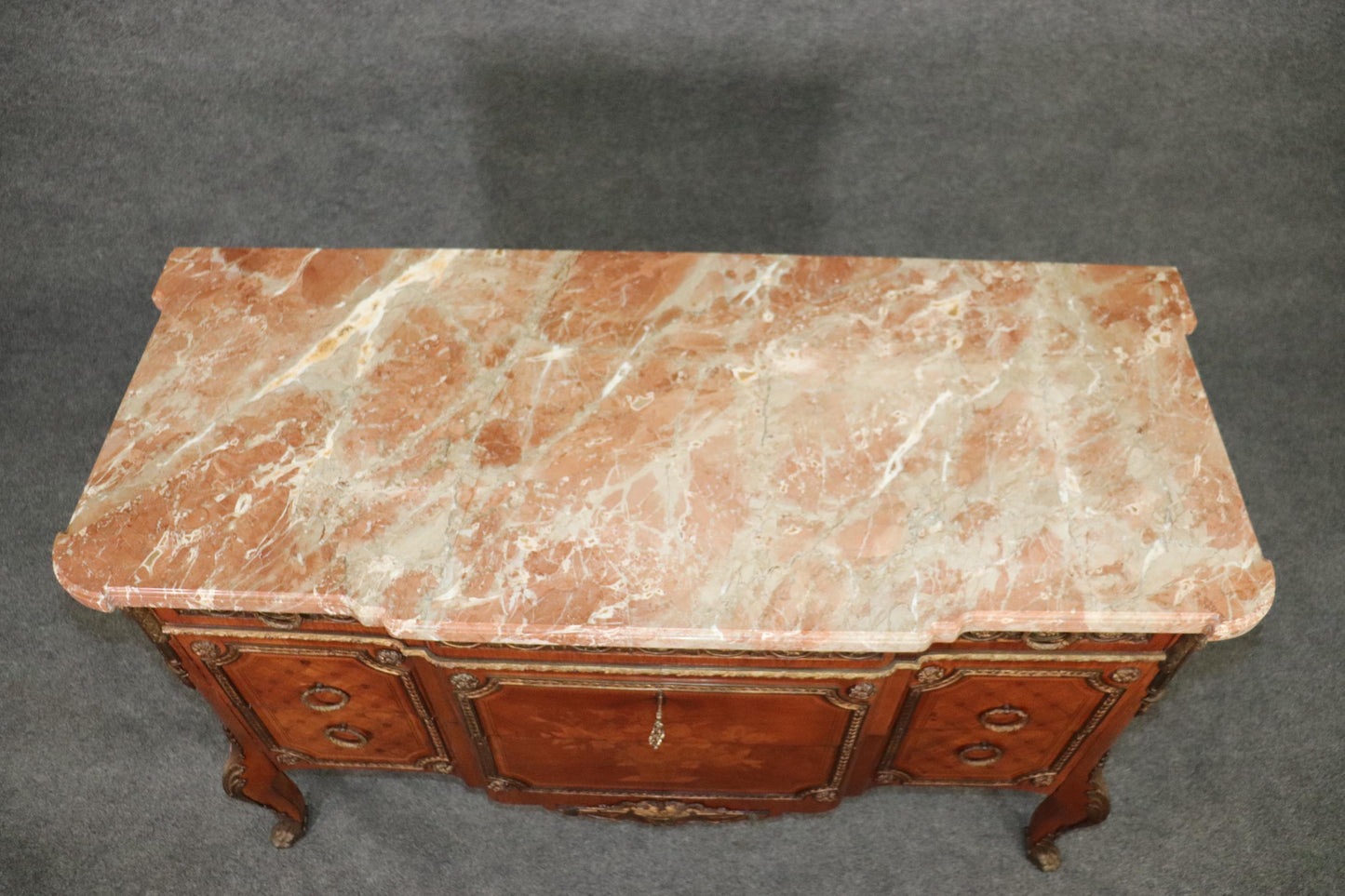 Antique French Louis XV Style Marble Top Commode Chest of Drawers Dresser