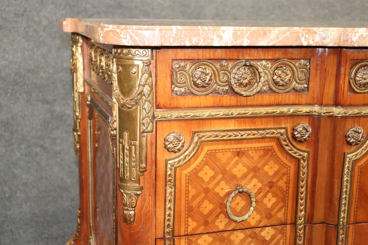 Antique French Louis XV Style Marble Top Commode Chest of Drawers Dresser