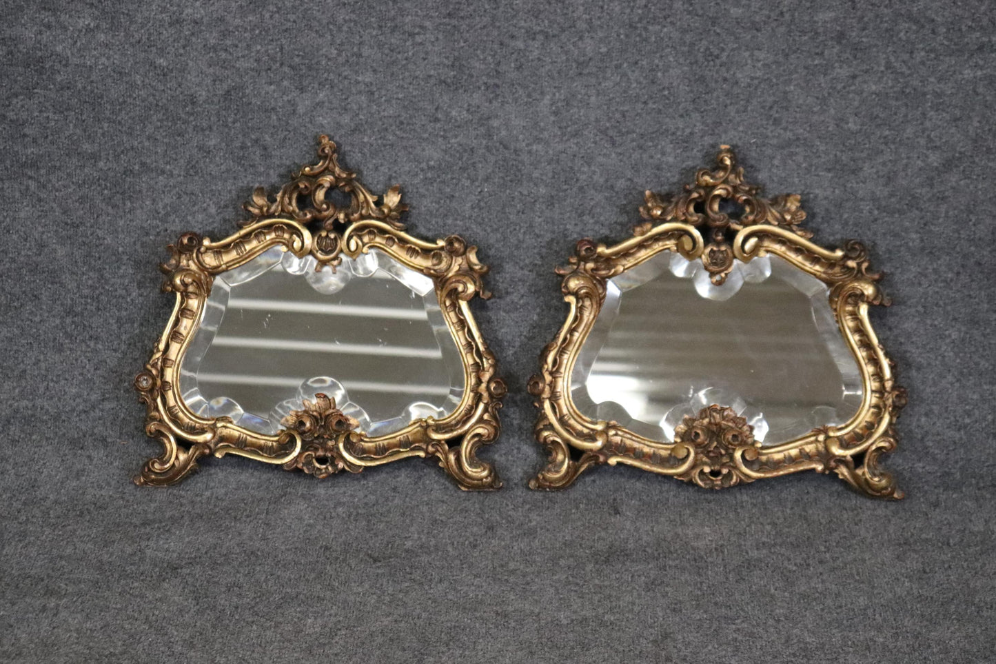 Pair of Small Beveled Italian Rococo Gilded Mirrors