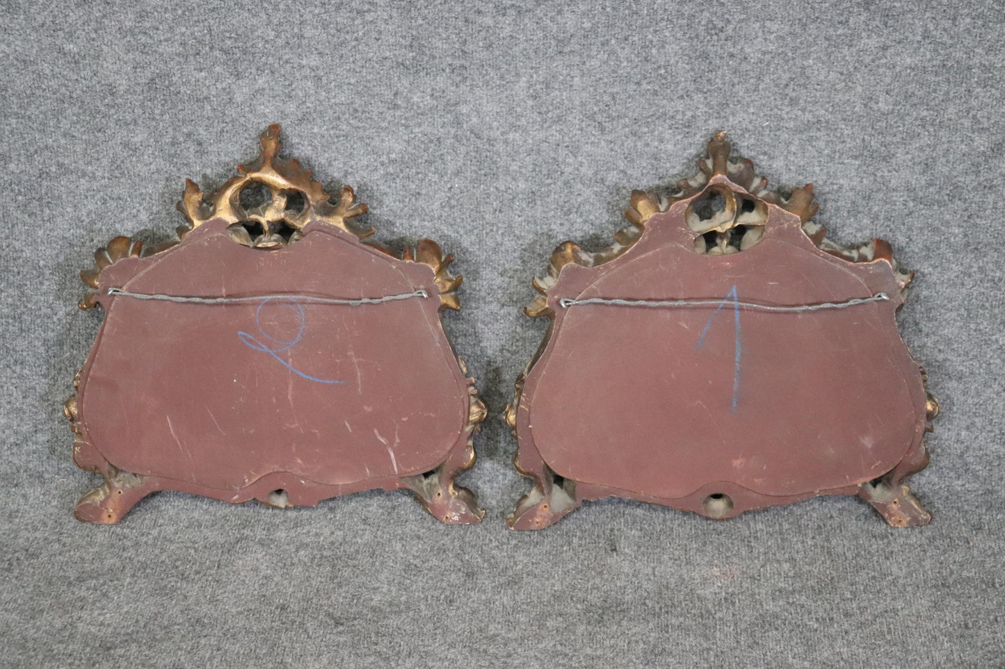 Pair of Small Beveled Italian Rococo Gilded Mirrors