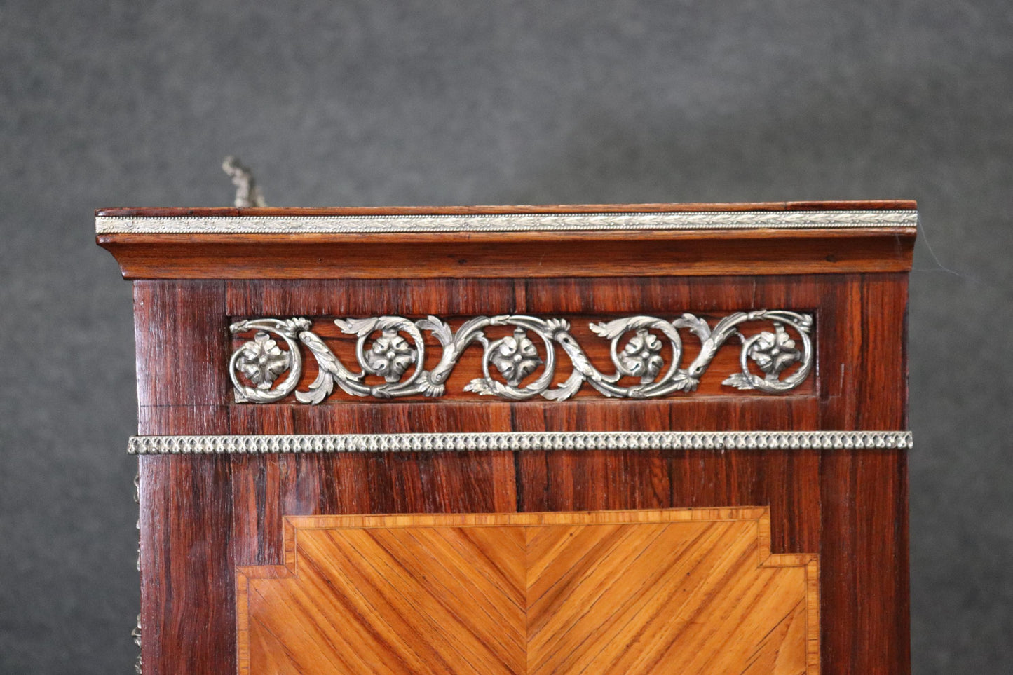 Rosewood and Satinwood Silver Plated Bronze Mounted Louis XVI French Vitrine