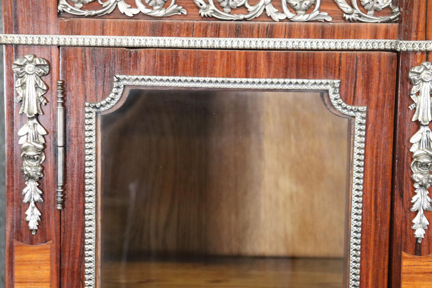 Rosewood and Satinwood Silver Plated Bronze Mounted Louis XVI French Vitrine