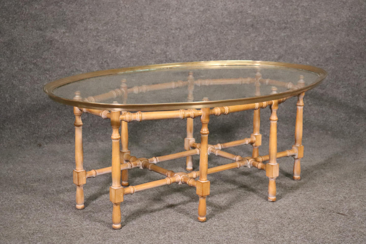 Baker Furniture Company Faux Bamboo Brass and Glass Tray Top Table