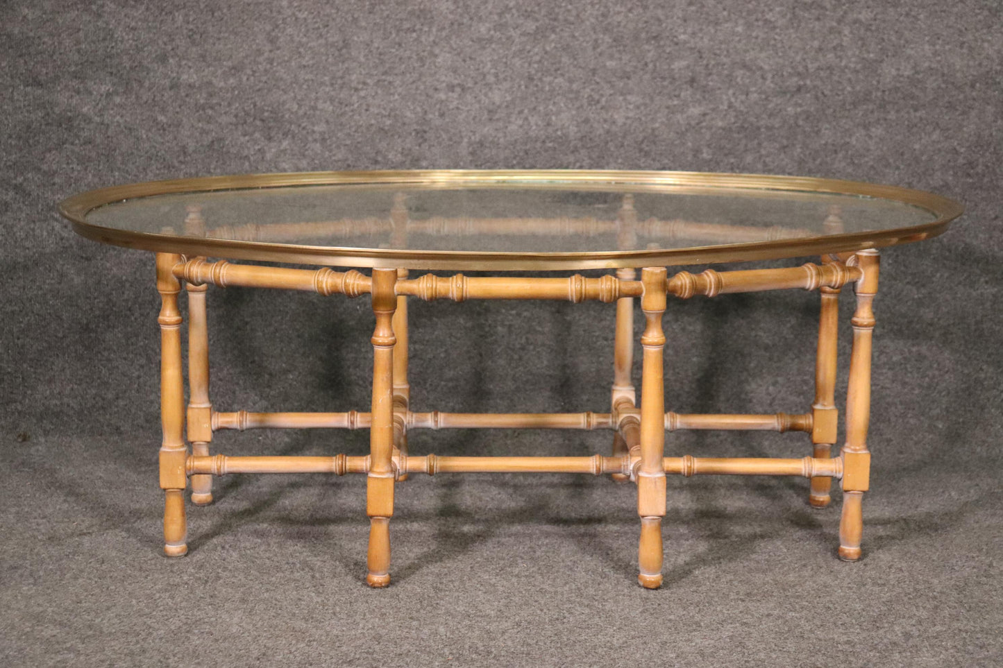 Baker Furniture Company Faux Bamboo Brass and Glass Tray Top Table