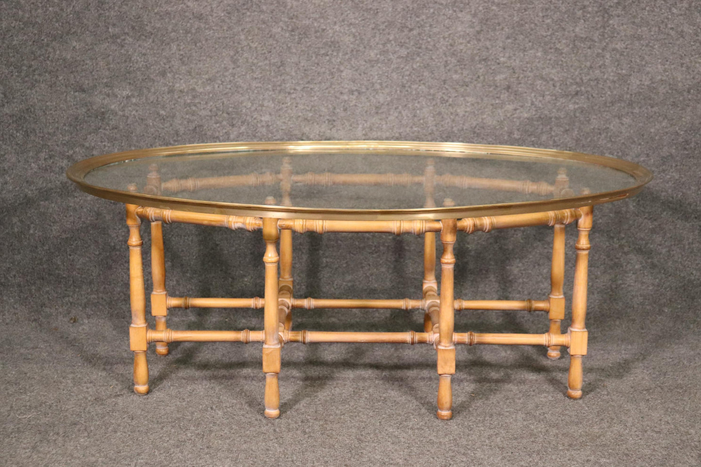 Baker Furniture Company Faux Bamboo Brass and Glass Tray Top Table