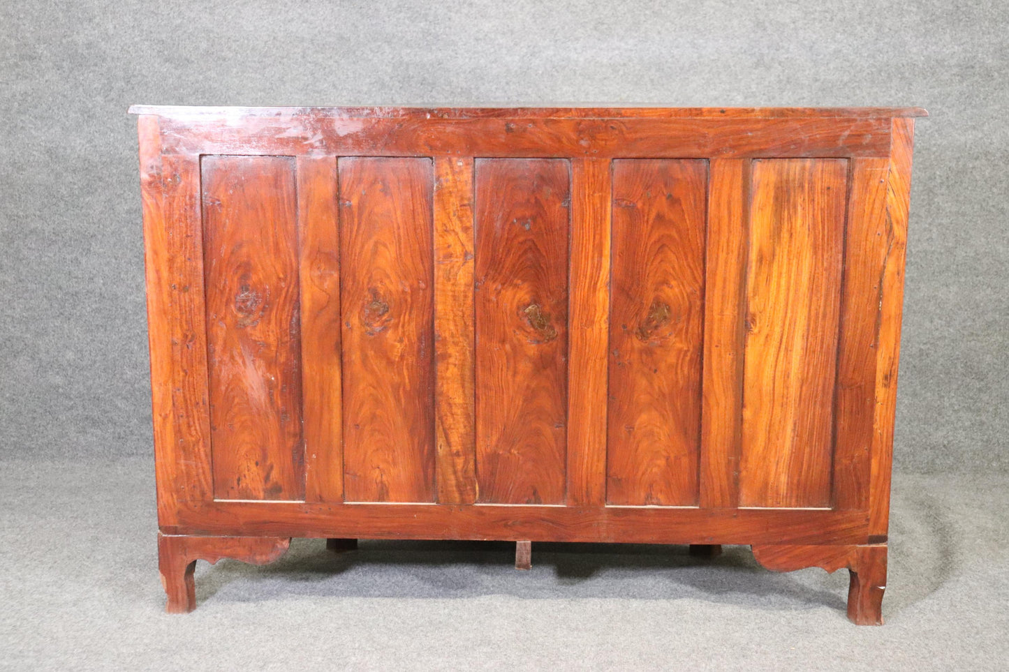 Unique Figured Teak Hand-Made Sheraton Style Demilune Buffet Commode