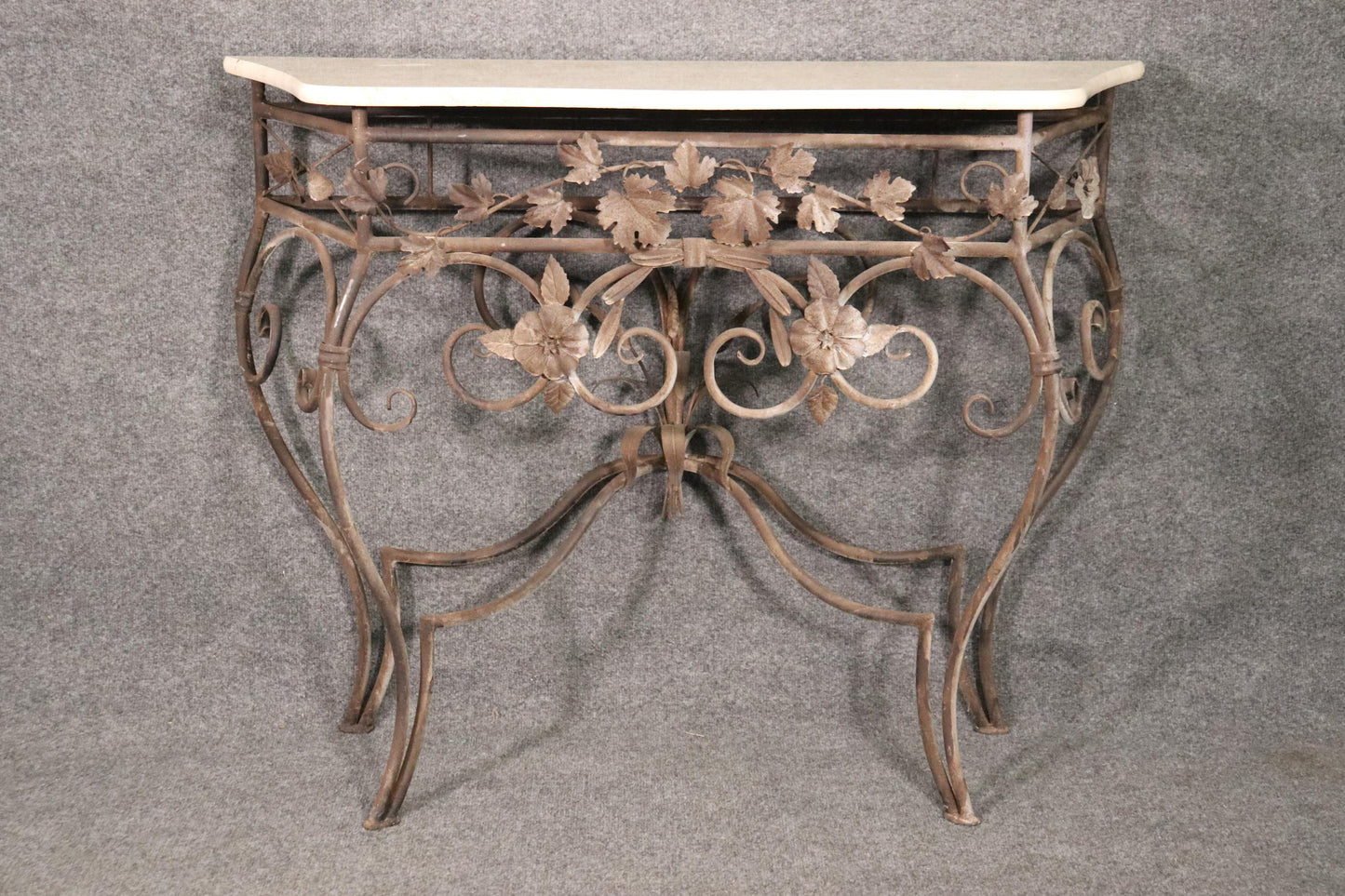 Italian Marble Top Wrought Iron Console Table and Matching Mirror, circa 1920s