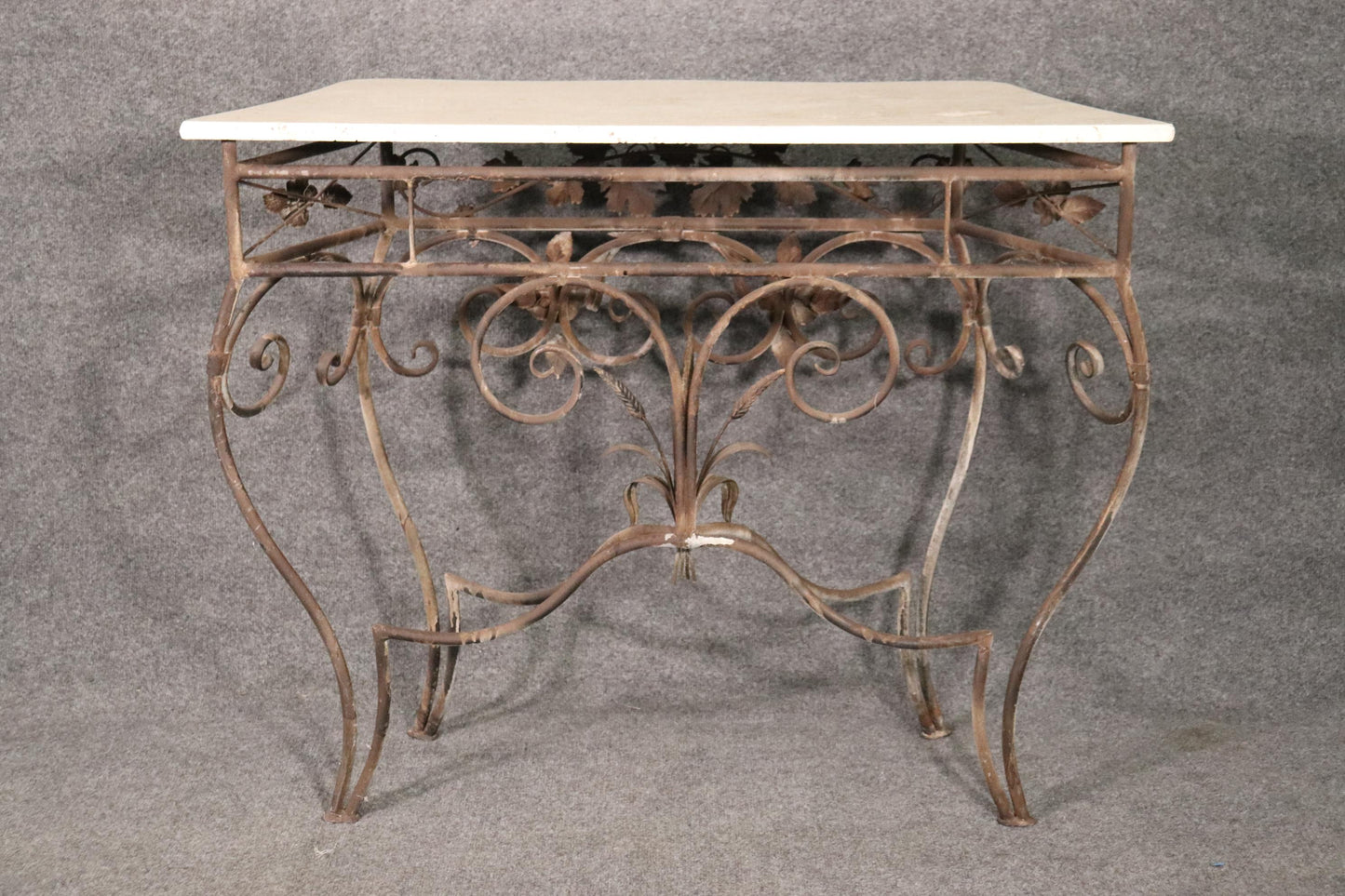 Italian Marble Top Wrought Iron Console Table and Matching Mirror, circa 1920s