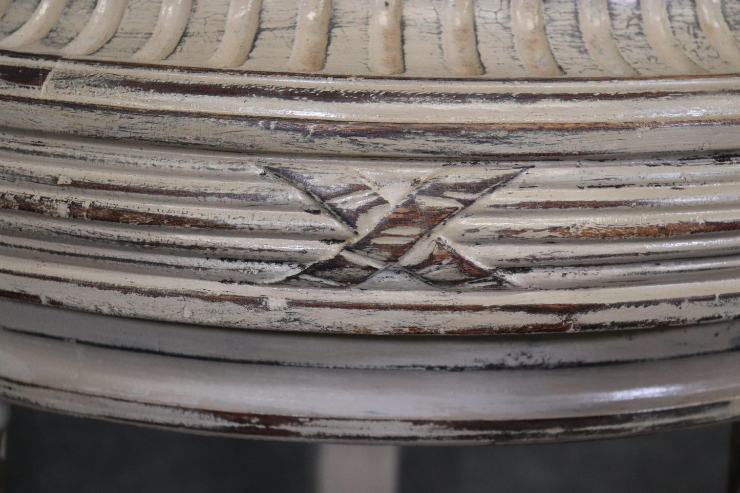 French Regency Style Distressed Finished Marble Top Round End Table Pedestal