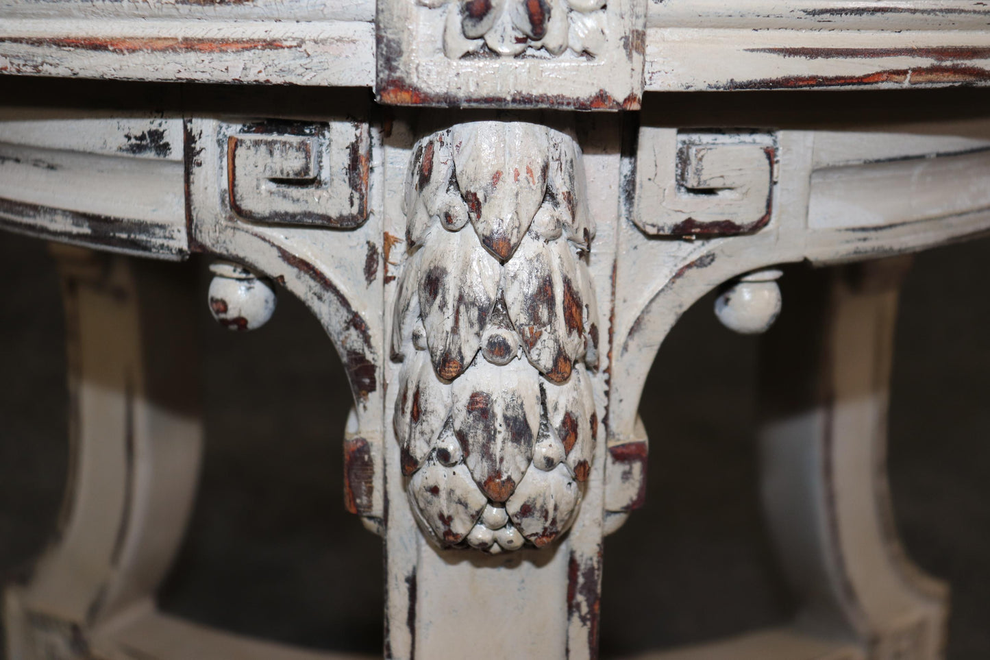 French Regency Style Distressed Finished Marble Top Round End Table Pedestal